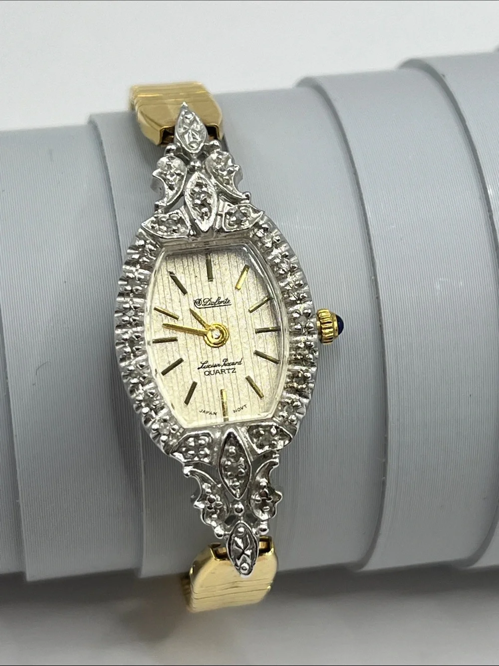 Dufonte Lucien PicLadies 17mm watch Gold Tone Diamond & Dark Blue Ruby Bezel - Picture 14 of 14